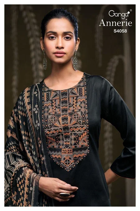 Annerie 4058 By Ganga Cotton Satin Designer Salwar Suits Suppliers In India